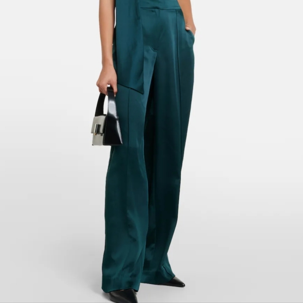 Simkhai Kyra satin wide-leg pants Green Size 10